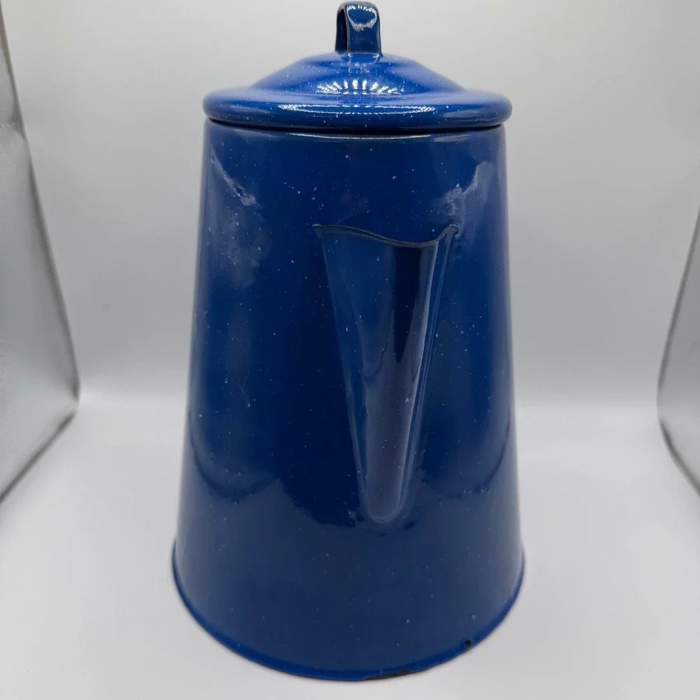 Vintage Blue Graniteware Speckled Enamel Coffee Pot  Farmhouse Decor